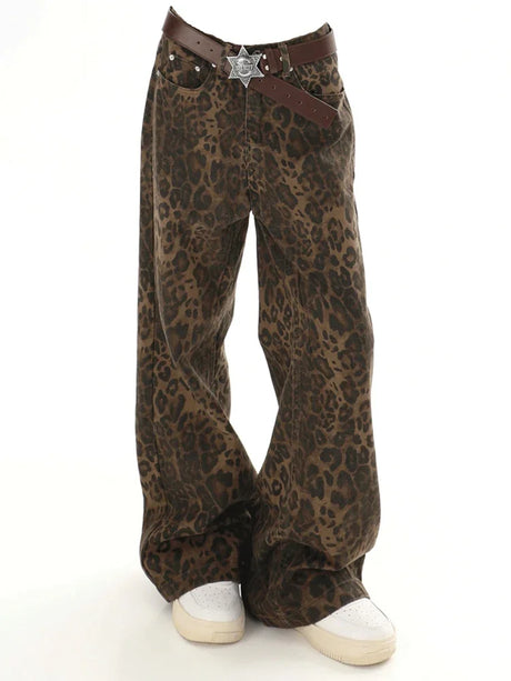 Baggy Leopard Print Y2k Jeans Women 2024 New High Waisted  Casual Wide Leg Denim Pants Fashion Streetwear Retro Straight Jeans - Lootquake