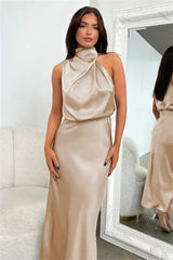 Summer High-End Silk Satin Sleeveless Long Dress Women Fashion Elegant Celebrity Dresses Evening Dress Party Clothes Ladies - Lootquake