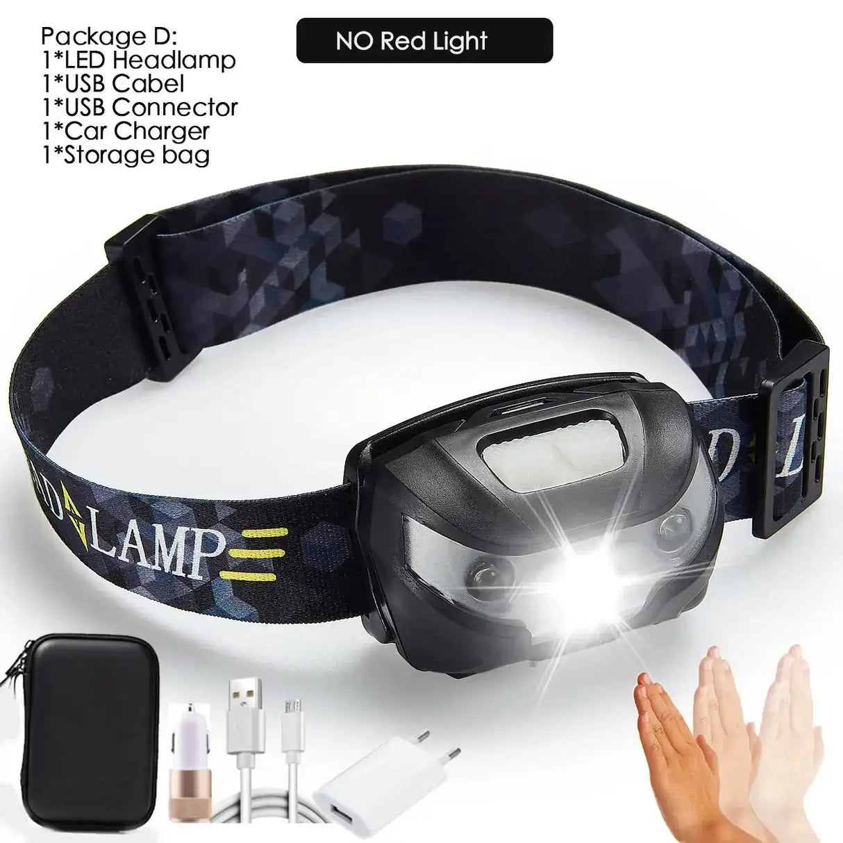 Potente linterna frontal LED recargable con sensor de movimiento corporal, linterna frontal para acampar, linterna frontal con USB