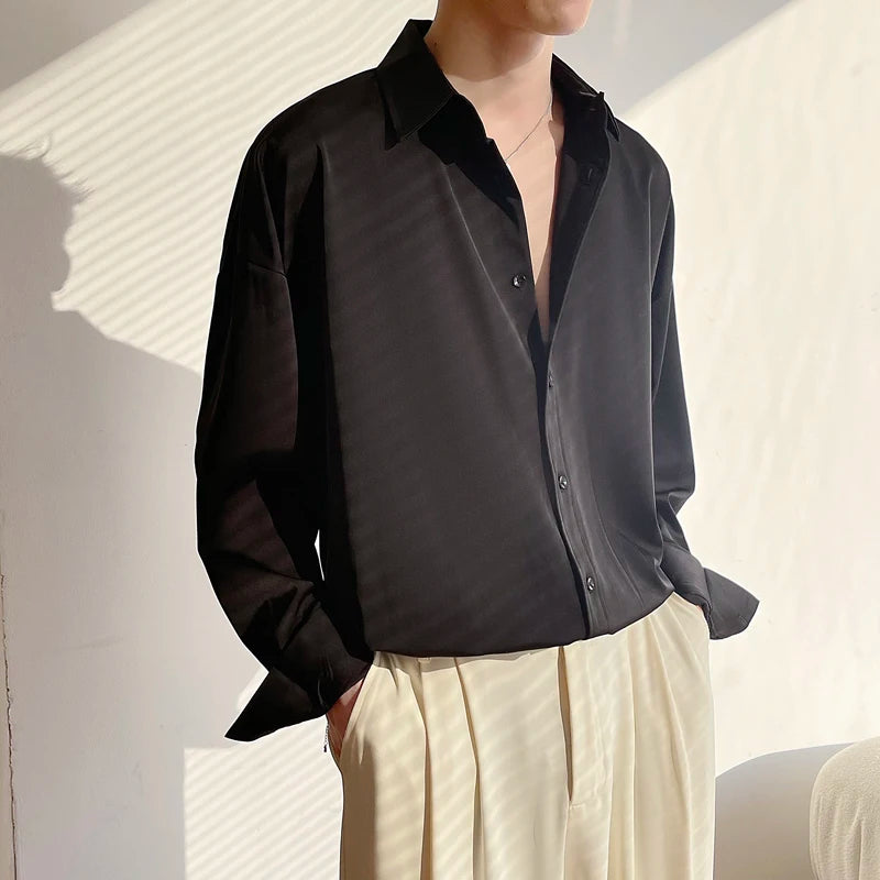 White Long Sleeved Shirt Men Oversized Fashion Social Mens Dress Shirt Korean Loose Ice Silk Shirt Mens Office Formal Shirts - Lootquake
