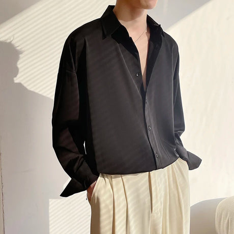 White Long Sleeved Shirt Men Oversized Fashion Social Mens Dress Shirt Korean Loose Ice Silk Shirt Mens Office Formal Shirts - Lootquake