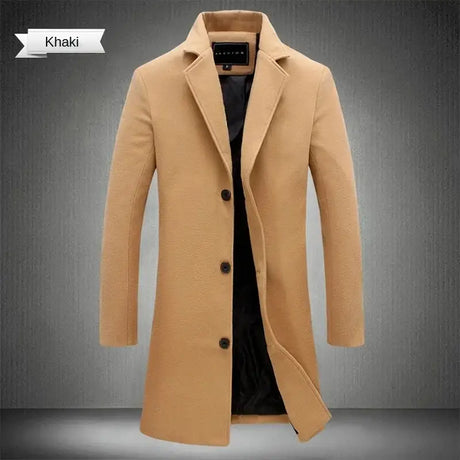 2024 Spring Autumn New Long Cotton Coat New Wool Blend Pure Color Casual Business Fashion Men's Clothing Slim Windbreaker Jacket - Lootquake