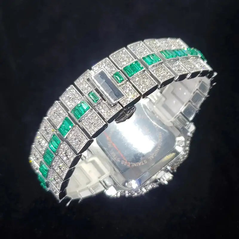 Luxury Full Diamond Watch for Men Fashion Green Iced Out Bling Square Watches Hip Hop Rap Jewelry Relogio Masculino Dropshipping - Lootquake