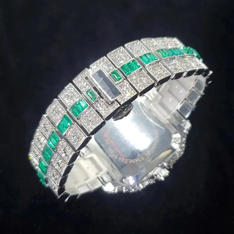 Luxury Full Diamond Watch for Men Fashion Green Iced Out Bling Square Watches Hip Hop Rap Jewelry Relogio Masculino Dropshipping - Lootquake