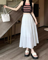 Spring 2024 New Women's Petite Black Umbrella Skirt High-waisted A- line White Dress Long Dress Drape Sense - Lootquake