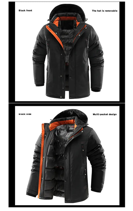 Winter Men Long Snow Hooded Parkas Man Mountain Ski Thermal Coats Men -30 Degree Thicken Windbreaker Down Padded Jacket Clothing - Lootquake
