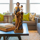 Estatuas de San José con el Niño Jesús, figuras religiosas, escultura de resina, San José, Dios, Cristo, decoración de escritorio para iglesia