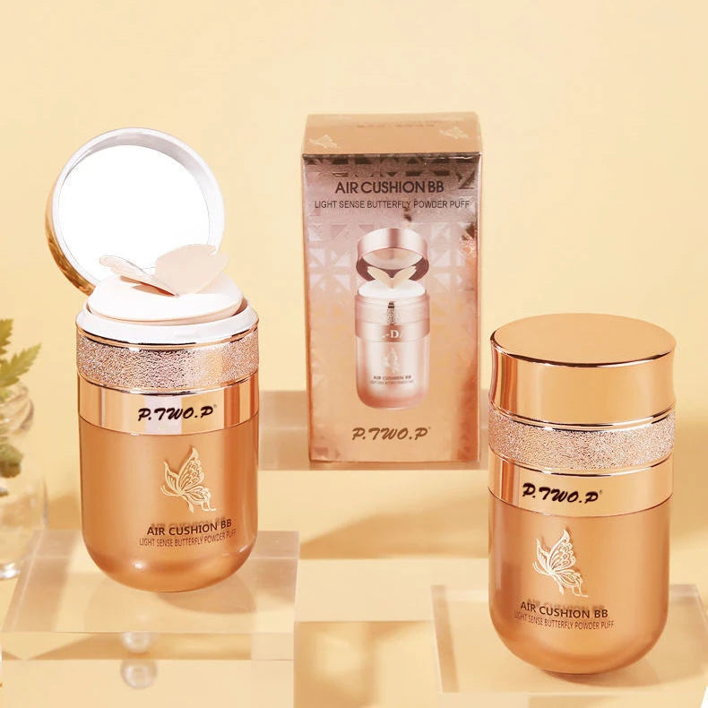 Crema BB con cojín de aire, polvos de mariposa, base hidratante, corrector, blanqueador, control de grasa, maquillaje resistente al agua, cosméticos.