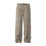 American Style Leopard Wash Jeans Women Y2K Retro Street Hot Girl Loose Casual Pants High Waist Straight Leg Jeans - Lootquake