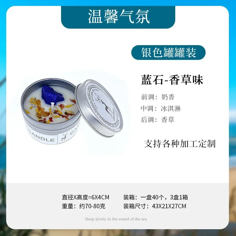 Aromatherapy Candles Crystal Stones Dried Flowers Household Candles Iron Cans Indoor Fragrance Candles Wedding Gifts