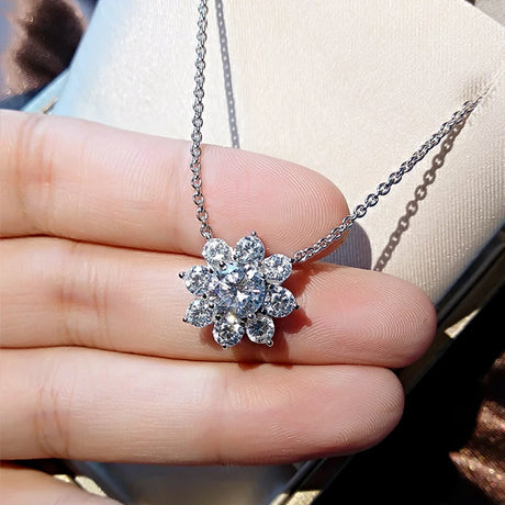 COSFIX Moissanite Necklace For Women 1 CT D Color VVS1 Excellent Cut Round Diamond Sunflower Pendant Necklace 925 Silver Jewelry - Lootquake