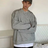 Autumn Zipper Design O-neck Sweatshirts Men's New Y2K Vintage Streetwear Gray Pullover Hoodies Loose Hip Hop Fashion Sweat-shirt - Lootquake