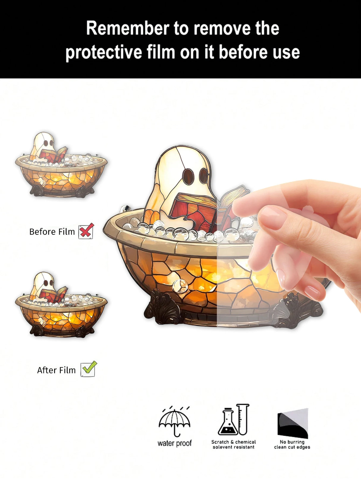 Acrylic Halloween Ghost in Bathtub Hanging Ornaments Cute Ghost Reading Book Decor Home Bedroom Living Room Window Decorations