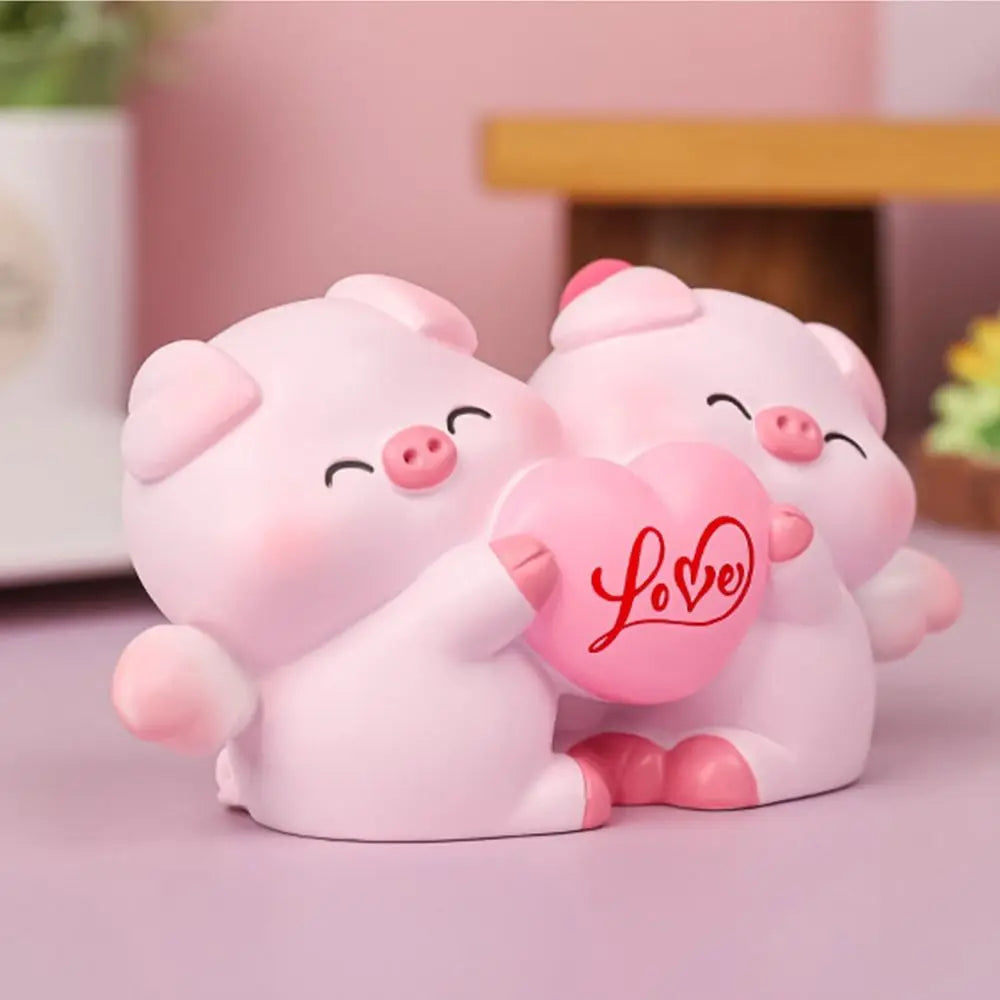 Crafts Resin Couple Piggy Ornament Cute Cartoon Pig Statue Creative Lovely Animal Sculpture Office