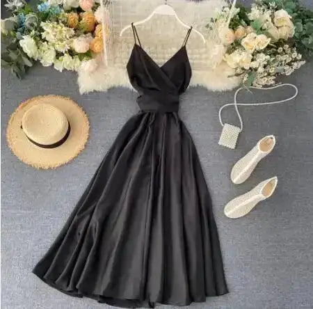 Neploe Vintage Print Holiday Long Dress Women High Waist Hip A Line Vestidos Summer 2025 New V Neck Sleeveless Camis Robe Slim - Lootquake