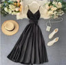Neploe Vintage Print Holiday Long Dress Women High Waist Hip A Line Vestidos Summer 2025 New V Neck Sleeveless Camis Robe Slim - Lootquake