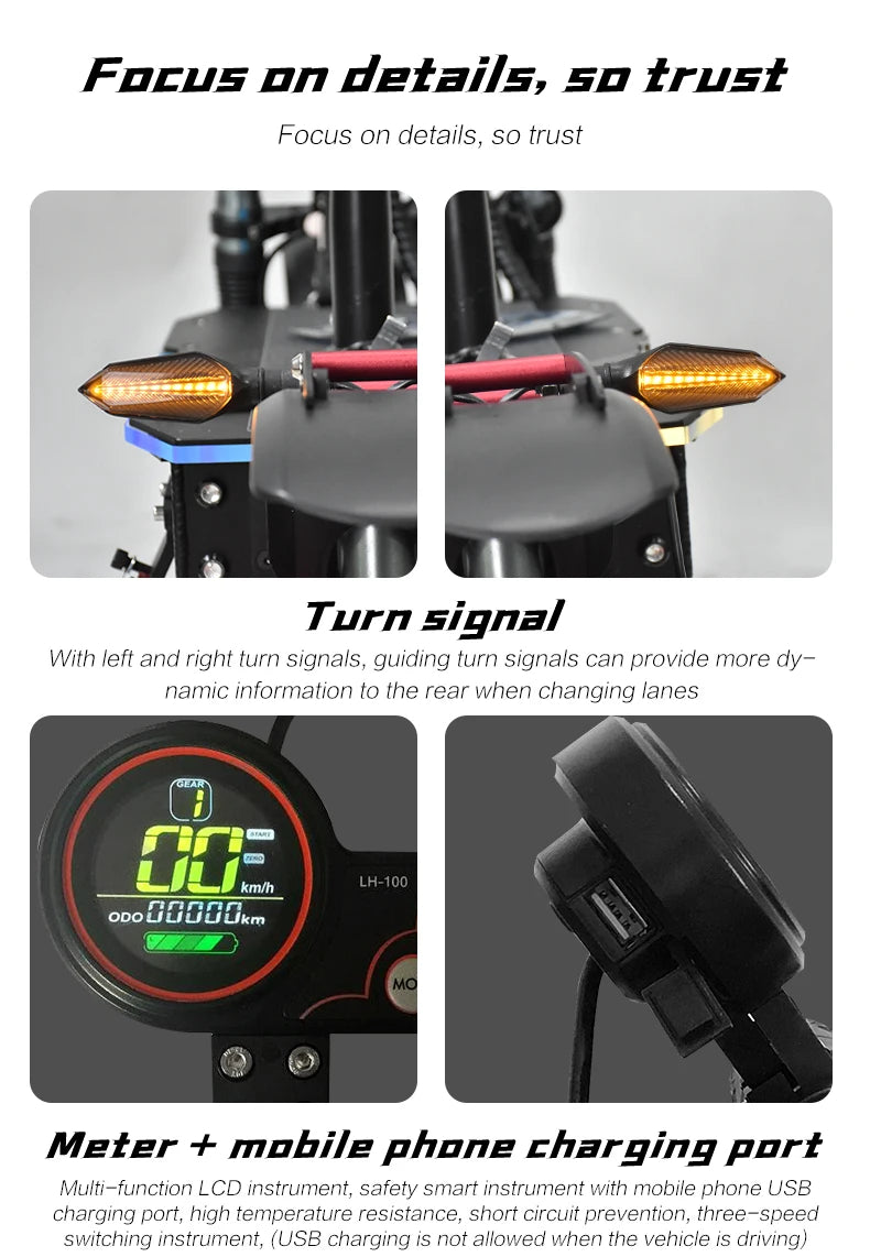 6000W Powerful Electric Scooter 60V 38Ah Max Speed 85km/h 100kmRange 11'' Tires Dual Shock Absorbing Folding EScooter for Adults
