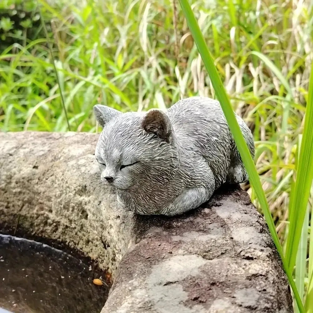 Estatua de gato de resina con adorno de gato, figuras de animales únicas y realistas, escultura de gato de dibujos animados para patio.