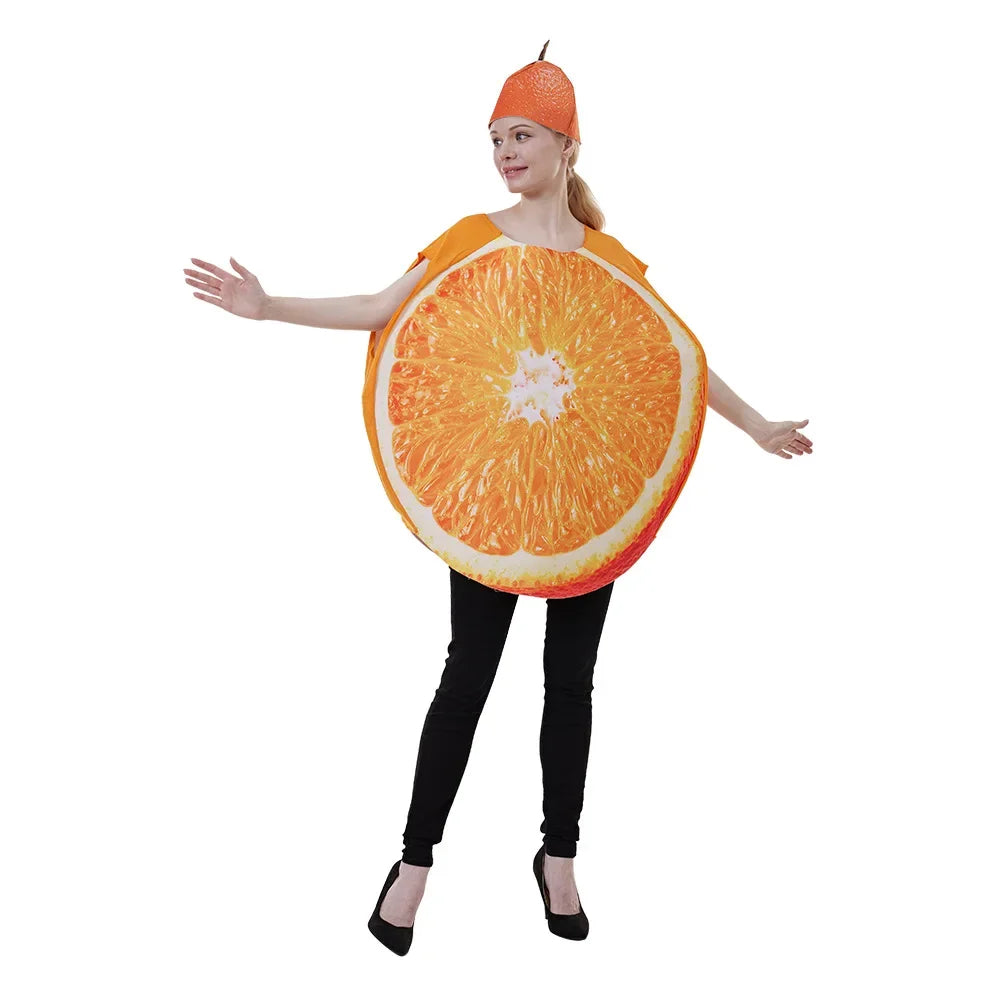 2025 Halloween Costume de tranche de fruits orange amusant pour adulte, cosplay de jeu, fête d'Halloween, légume