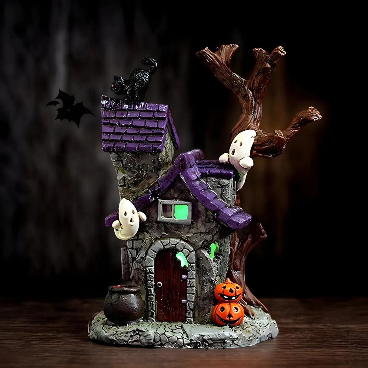 Haunted House Table Decor Glowing Halloween Decorations Resin with Ghost Table Ornament Figurines for Garage Fireplace Bathroom