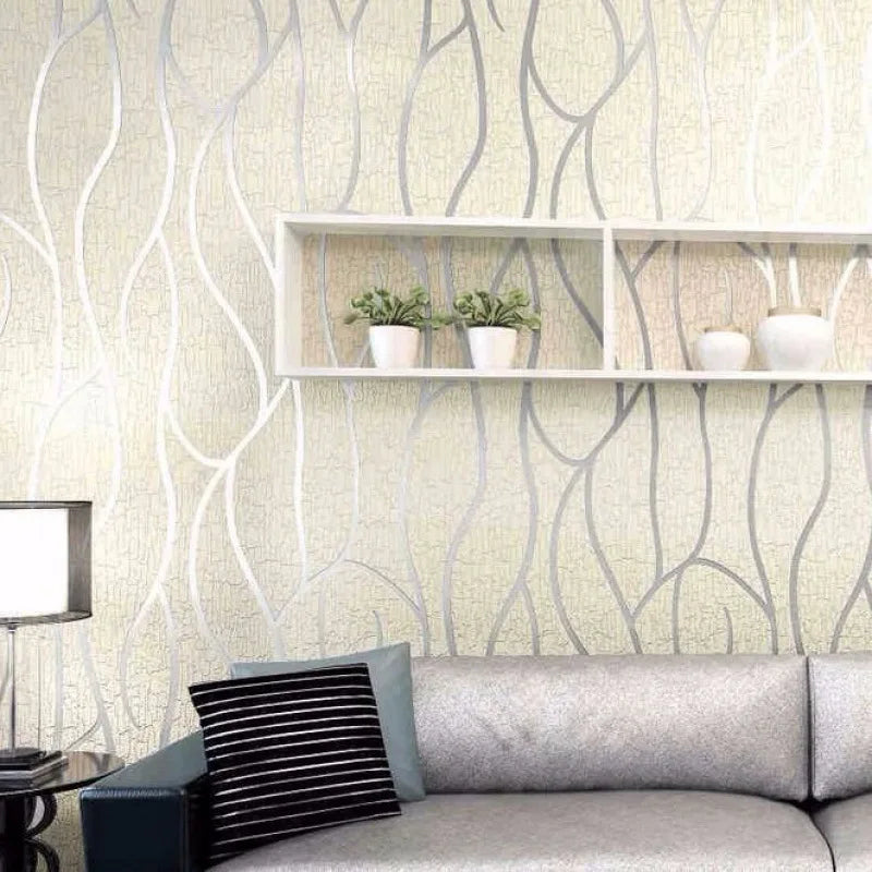 Papier peint décoratif pour chambre à coucher, 53 cm, autocollants muraux épais, rayures courbes, résistant à l'humidité, non tissé, style européen moderne