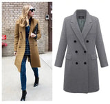 Autumn Winter Women's Woolen Jacket Long Windbreaker Double Breasted Slim Fit Coat - Lootquake