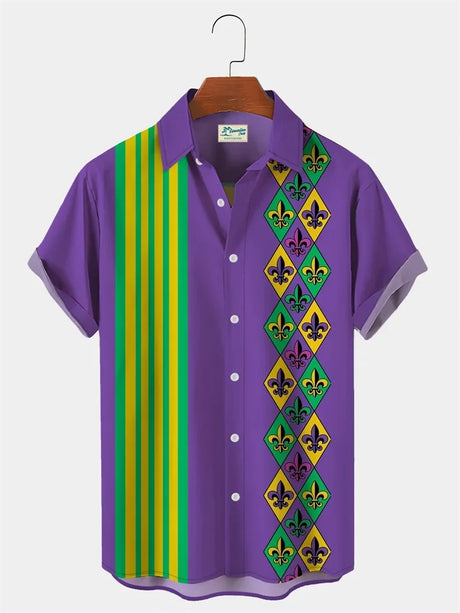 2024 Men's Mardi Gras Shirt 3D Print Short Sleeve Casual Shirts Streetwear Loose Plus Size Mens Hawaiian Shirts Tops T-Shirt - Lootquake