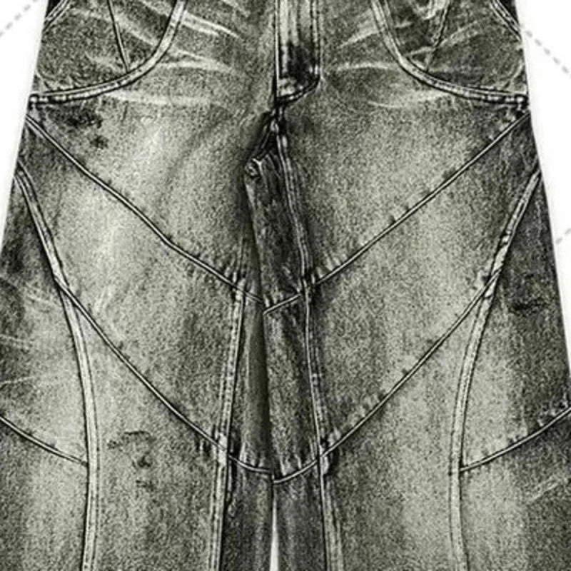 PFNW Spliced Design Washed Denim Jeans Men's Streetwear Fashion Straight Leg Denim Pants Hip Hop Trendy Trousers Spring 28W4634 - Lootquake
