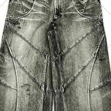 PFNW Spliced Design Washed Denim Jeans Men's Streetwear Fashion Straight Leg Denim Pants Hip Hop Trendy Trousers Spring 28W4634 - Lootquake