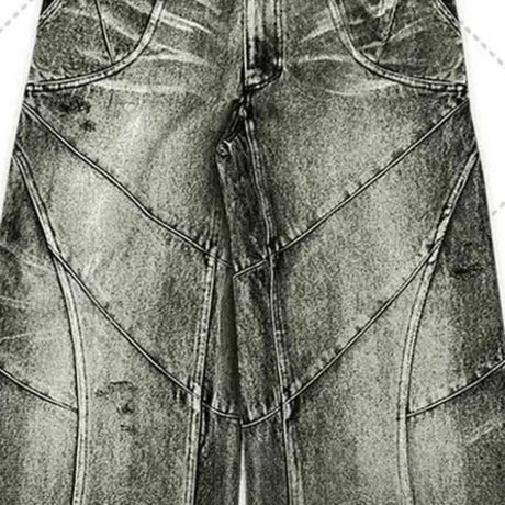 PFNW Spliced Design Washed Denim Jeans Men's Streetwear Fashion Straight Leg Denim Pants Hip Hop Trendy Trousers Spring 28W4634 - Lootquake