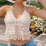 Women's Crochet Knit Swimsuit Bathing Suits Cover up Vest Top Hollow Out Beachwear Crop Tank Tops - Lootquake