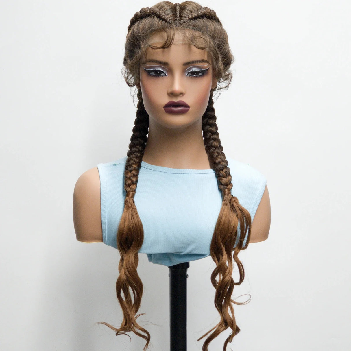 34" Ombre Twist Braided Lace Wig | Curly Ends | Baby Hair | Synthetic Braids | Black Women