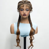 34" Ombre Twist Braided Lace Wig | Curly Ends | Baby Hair | Synthetic Braids | Black Women