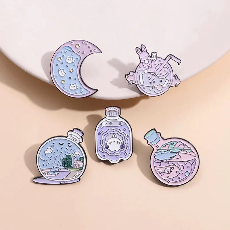 Rabbit Moon Star Enamel Brooch Pin Glasses Frame Scissor Aircraft Badge Accessory