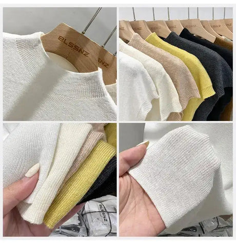 Half High Collar T-shirts Flying Sleeve Design Slim Knitted Sleeveless Top Women Simple Comfortable White T-shirts Summer 2025 - Lootquake