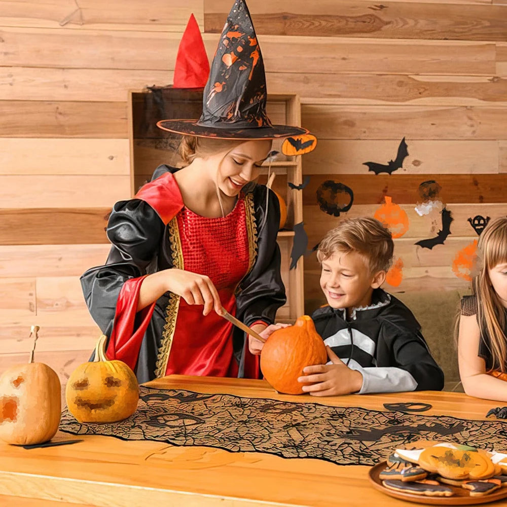 Halloween Decorations Set Spider Web Table Runner Fireplace Scarf Cover Tablecloth 3D Bats Wall Stickers Halloween Party Decor