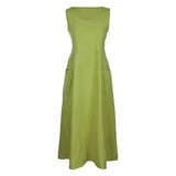 Cotton Linen Sleeveless Dress for Women Summer Pullover Skirt Vestidos Fashion Female Clothing Short Sleeved Loose Long Dress - Lootquake