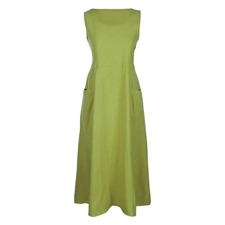 Cotton Linen Sleeveless Dress for Women Summer Pullover Skirt Vestidos Fashion Female Clothing Short Sleeved Loose Long Dress - Lootquake