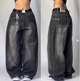 2024 New American Trend Retro Hip-hop Embroidery Pattern Baggy Jeans For Men And Women Y2K Harajuku Gothic Wide Pants Streetwear - Lootquake
