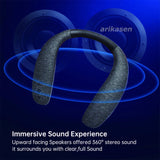 Altavoces Bluetooth con banda para el cuello, 12 horas de música, altavoz portátil inalámbrico, sonido estéreo 3D real, altavoces personales portátiles con micrófono