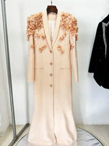 HIGH QUALITY Newest Fashion 2025 Designer Maxi Dresses Women's Long Sleeve Stunning Flowers Appliques Beaded Long Dress - Lootquake