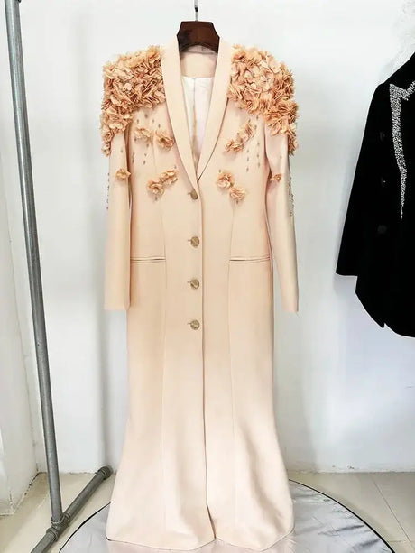 HIGH QUALITY Newest Fashion 2025 Designer Maxi Dresses Women's Long Sleeve Stunning Flowers Appliques Beaded Long Dress - Lootquake