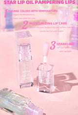 QIBEST Lip Oil Magic Warm Color Changing Lipstick Balm Lip Glaze Transparent Moisturizing Lipgloss Shiny Glitter Lips Cosmetics