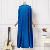 VONDA 2024 Elegant Women Satin Long Dress Autumn Maxi Sundress Elegant O-Neck 3/4 Bat Sleeve Casual Vestido Party Robe Oversize - Lootquake