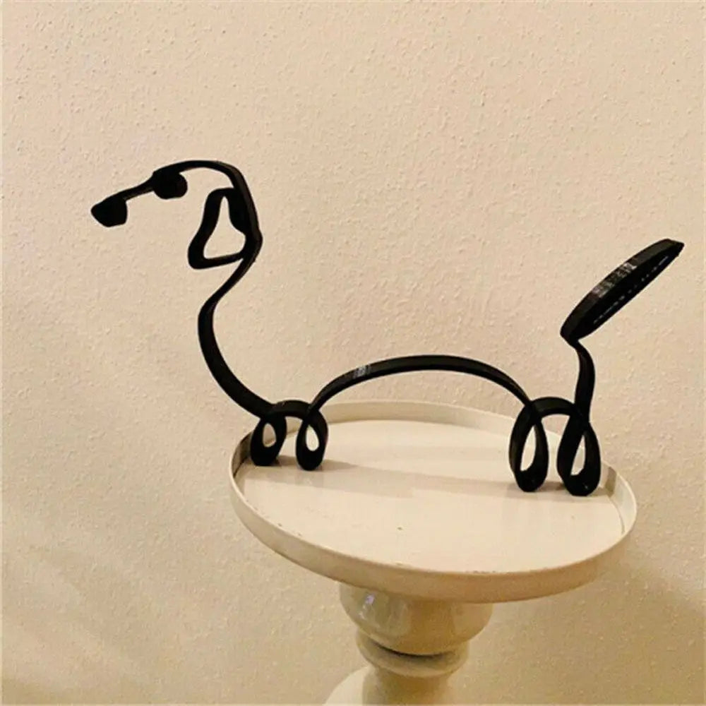 Wrought Iron Handicraft Bulldog Dachshund Labrador Abstract Dog Ornament Modern Animal Sculpture Simple Statue Art Figurine