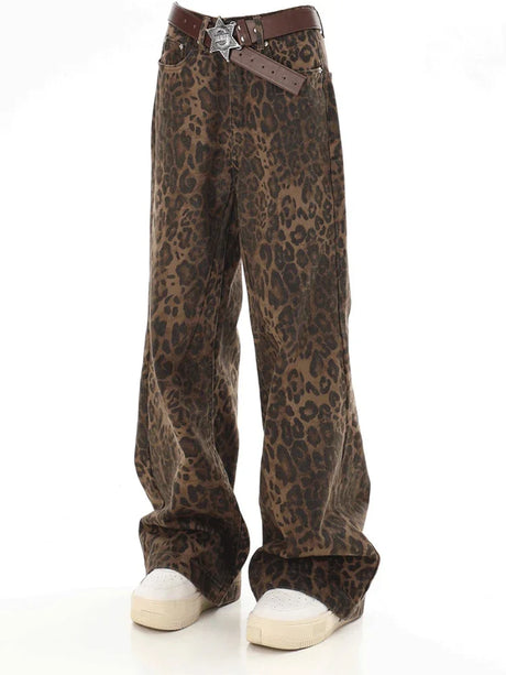 Baggy Leopard Print Y2k Jeans Women 2024 New High Waisted  Casual Wide Leg Denim Pants Fashion Streetwear Retro Straight Jeans - Lootquake