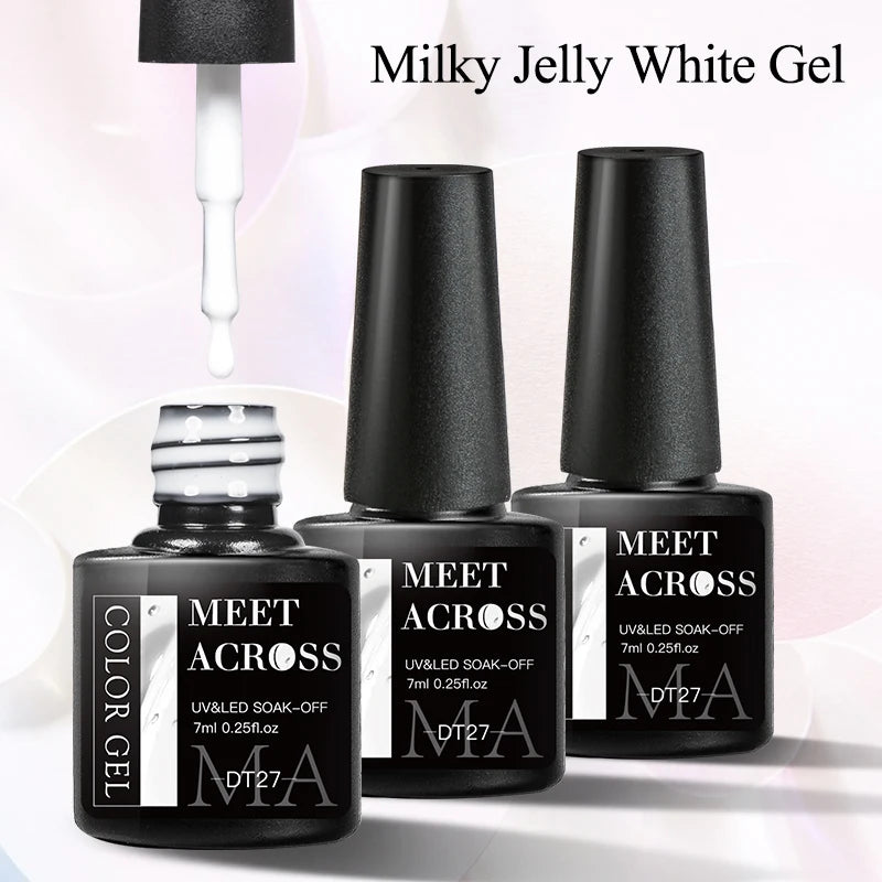 7ml Milky Jelly White Gel Nail Polish Natural Luster Long Lasting Nail Art All for Home DIY Manicure Soak Off UV LED Gel Vernis