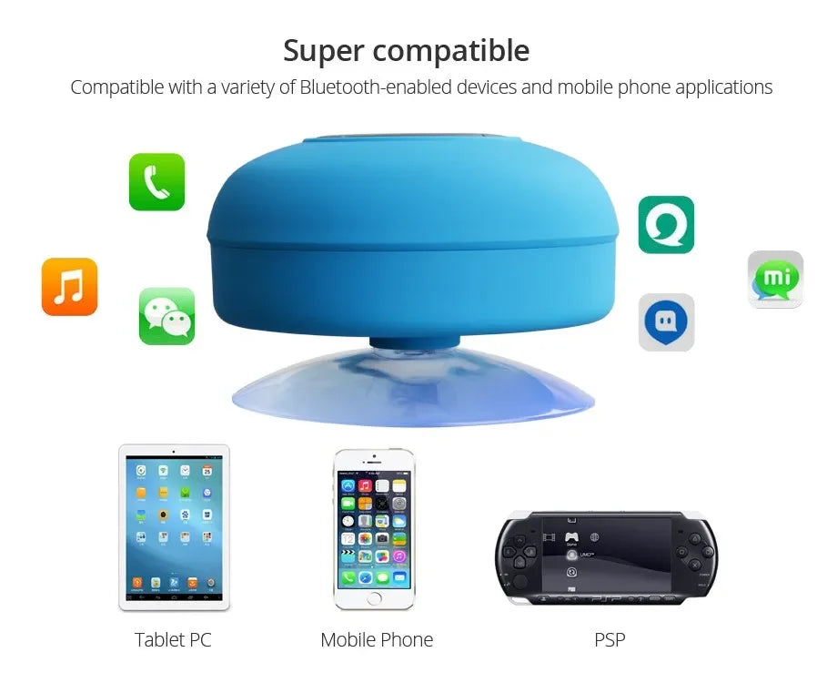 Altavoz Bluetooth inalámbrico resistente al agua con ventosa para coche y ducha.