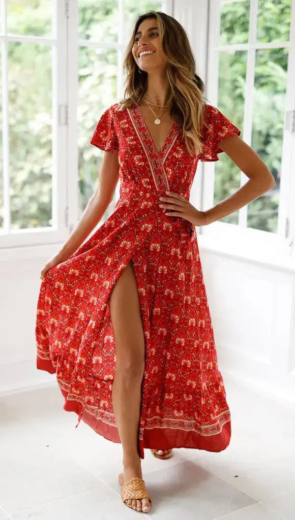 Vestido largo sexy con estampado de vacaciones de verano 2024 para mujer