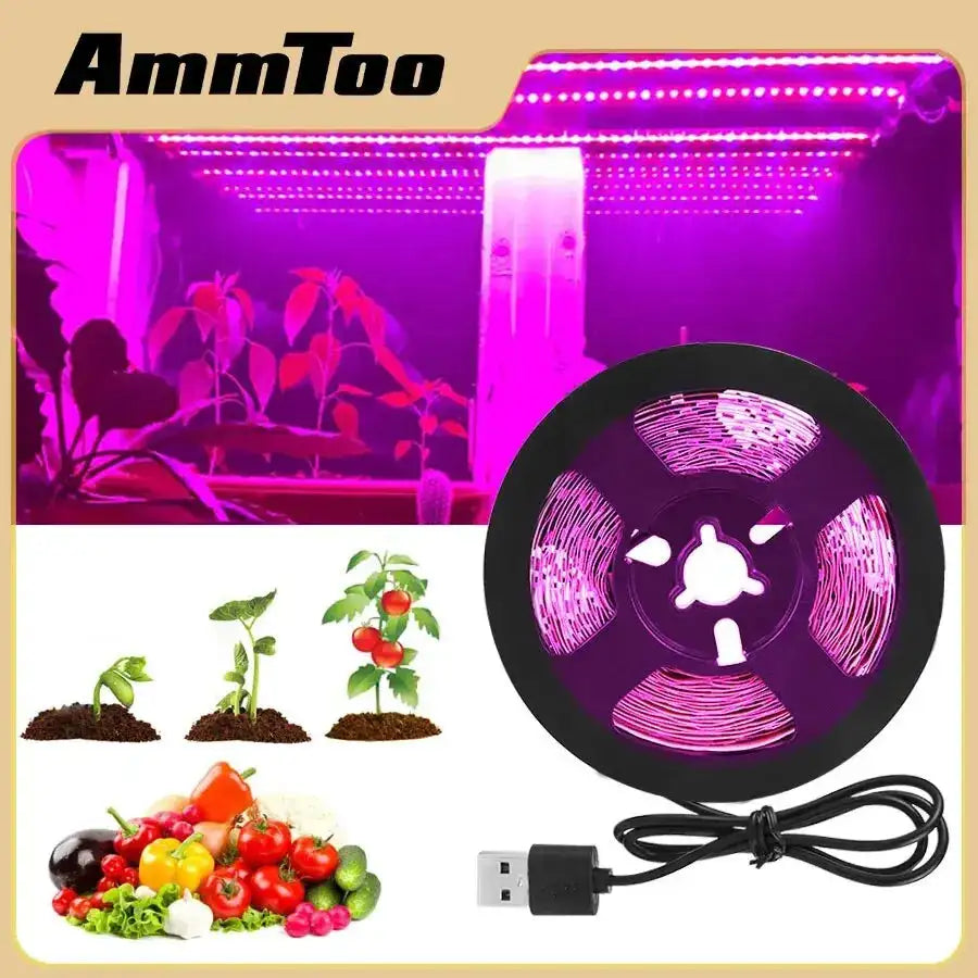 AmmToo 1-5M Plant Light Grow LED Strip 5V USB Full Spectrum Phyto LED for Greenhouse Tent Hydroponic Plants Flower Seed Lighting - Lootquake